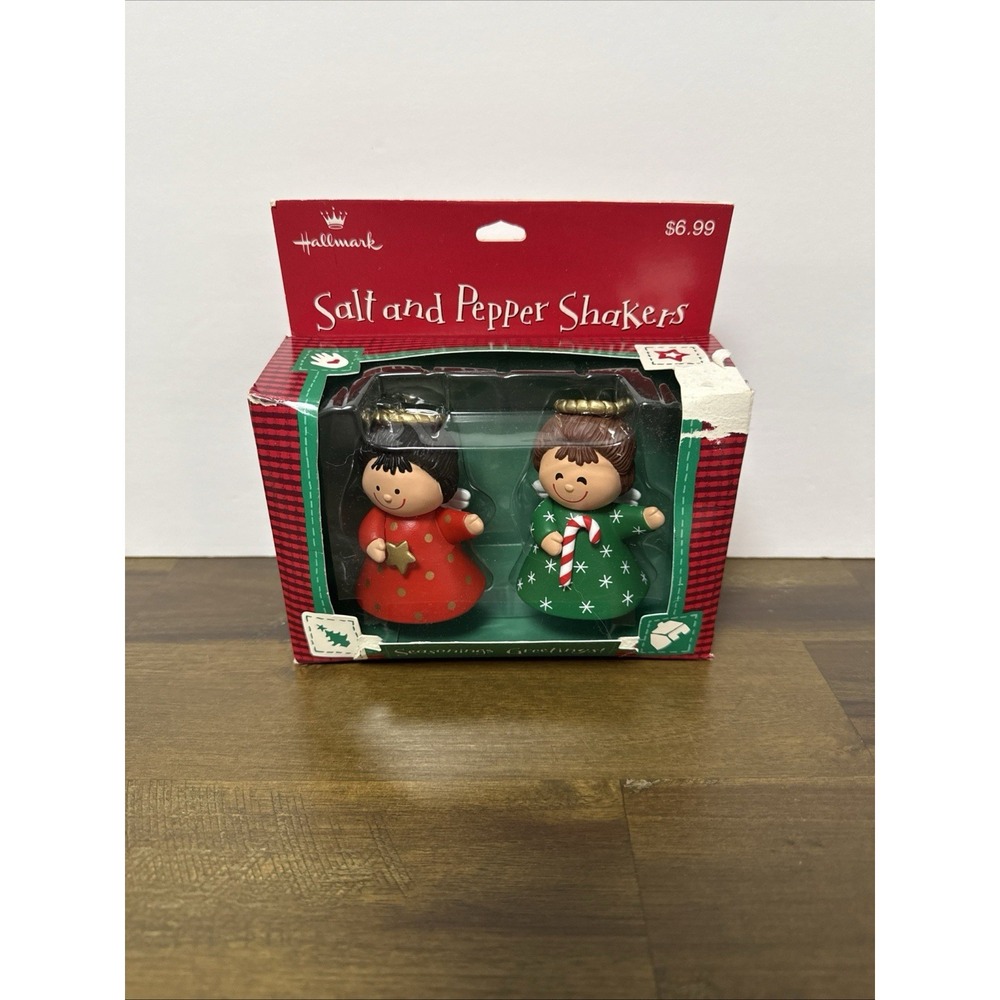 Vintage Hallmark Festive Christmas Angels Salt and Pepper Shakers Open Box